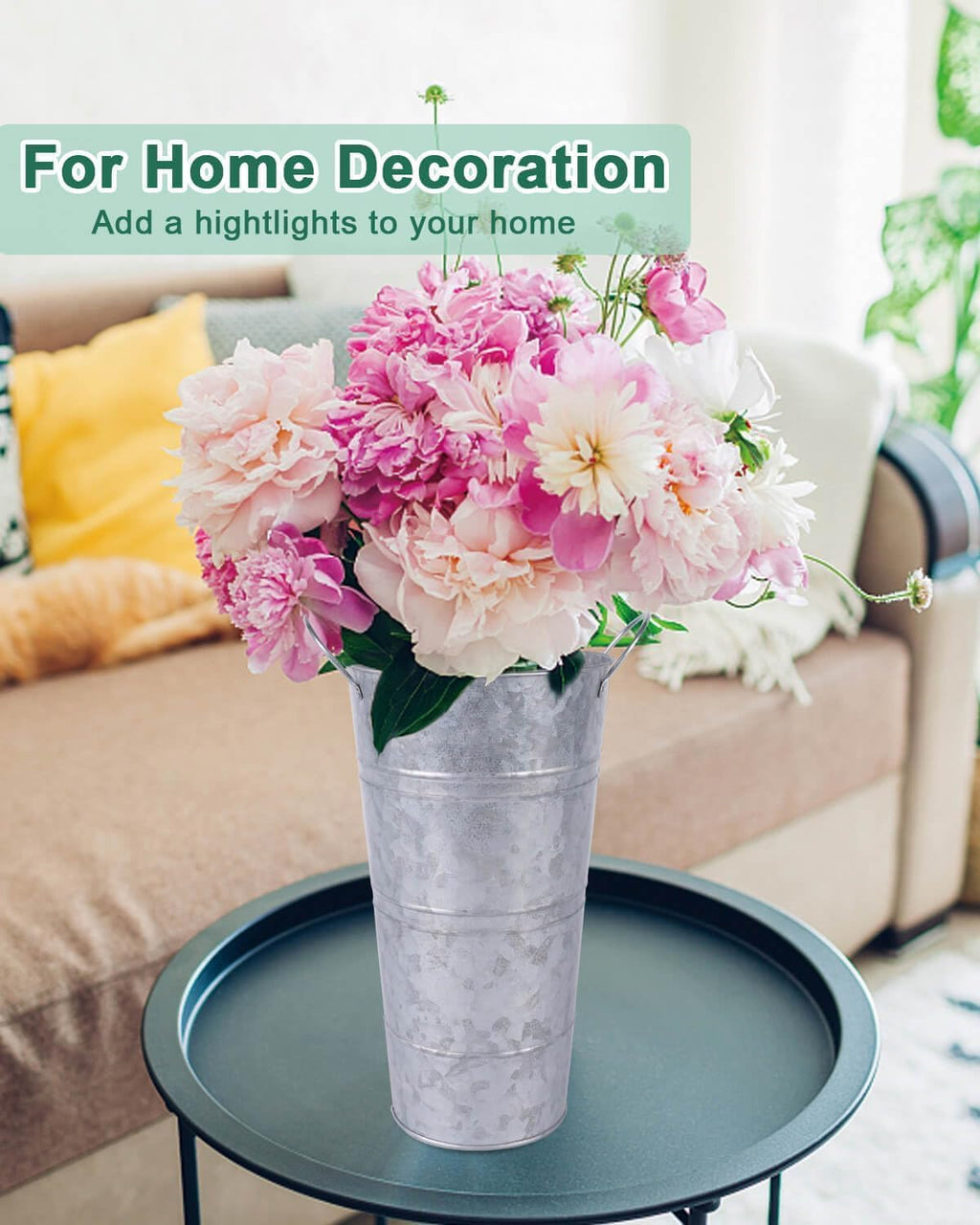 6 Pcs Galvanized Metal Vases with Handles (Silver) R2792