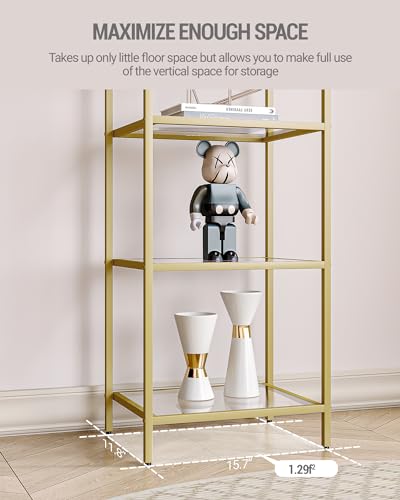 6 Tier Black Tempered Glass Steel Frame Bookcase K6537
