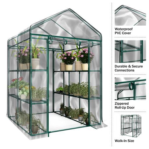 4 Tier Mini Greenhouse with Locking Wheels and PVC Cover I398