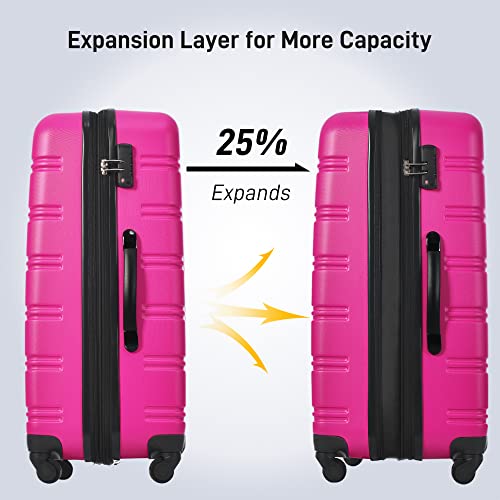 3 Piece Hardside Expandable Suitcase Set with Spinner Wheels and TSA Lock, 20 24 28 Inch, Rose Pink E287503