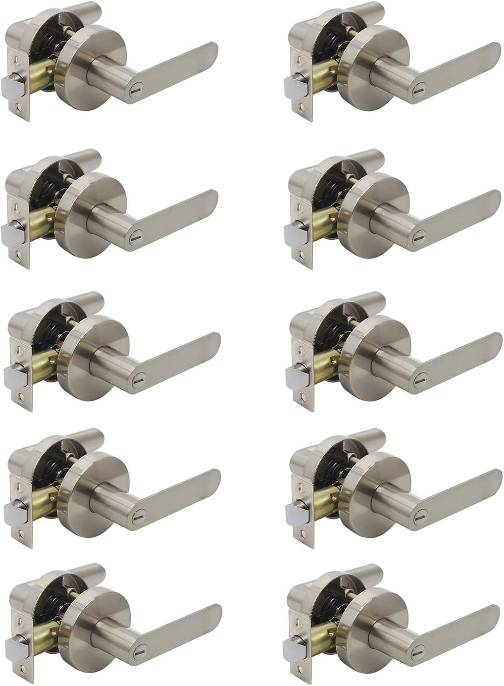 Satin Nickel Square Privacy Door Handles Leverset Lockset 10Pack X739466