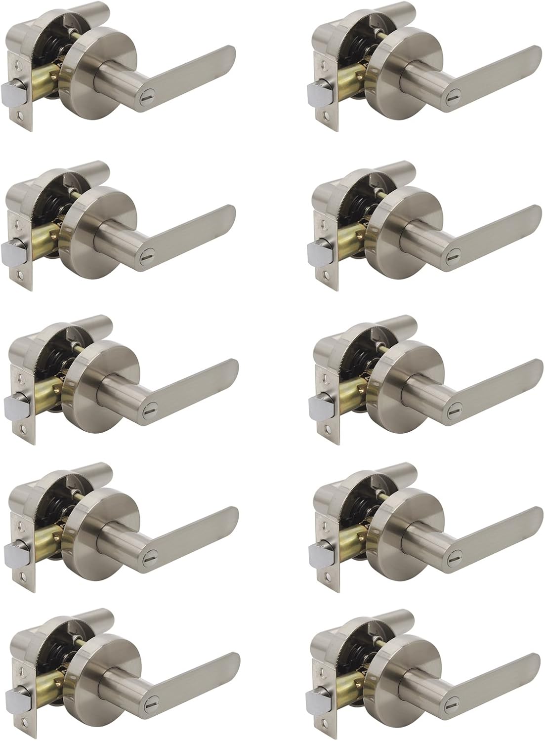 Satin Nickel Square Privacy Door Handles Leverset Lockset 10Pack X739466