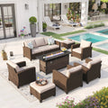 8 Pieces Wicker Patio Conversation Set with Fire Pit Table X6798