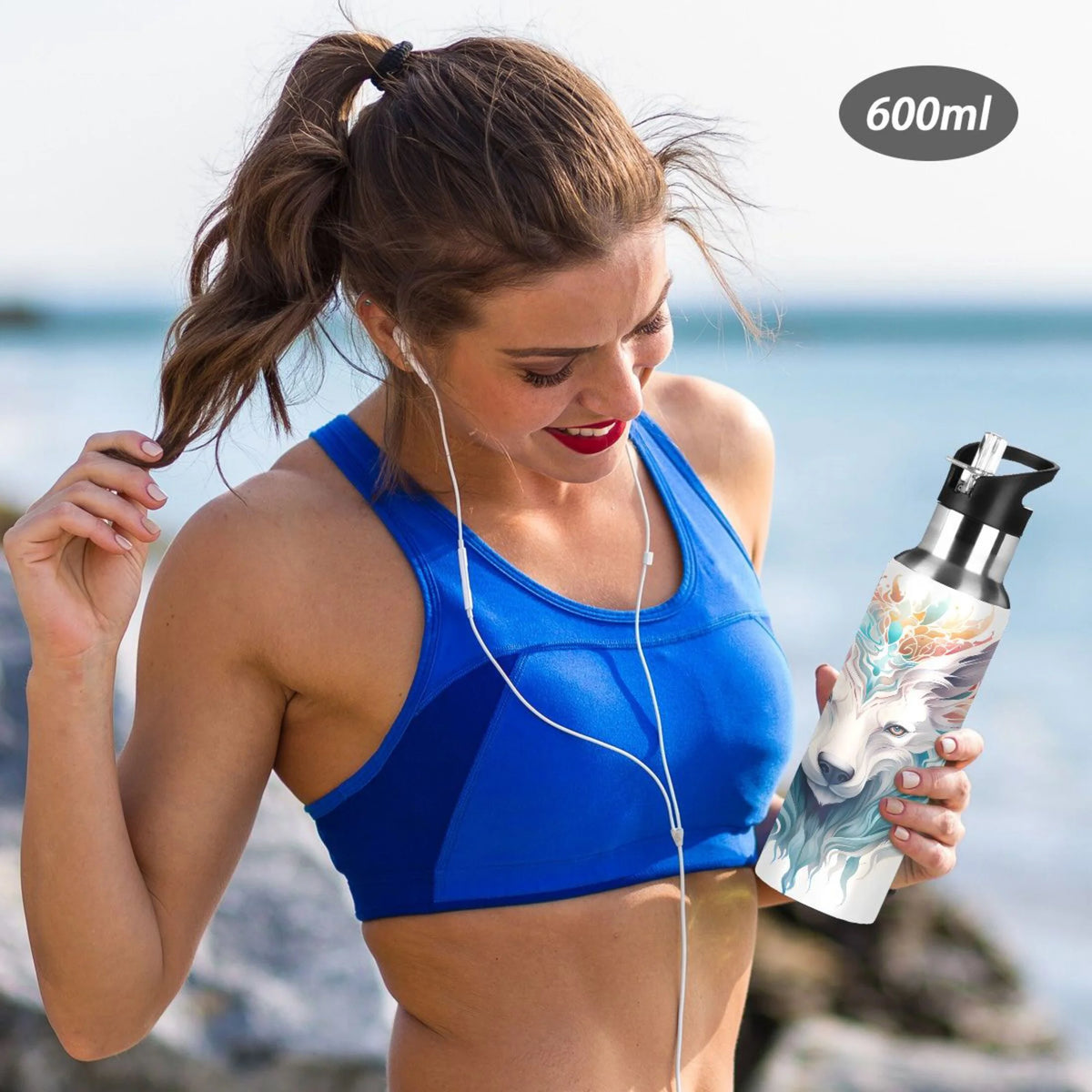 Blue Stainless Steel Insulated Water Bottle with Straw Lid Y24048