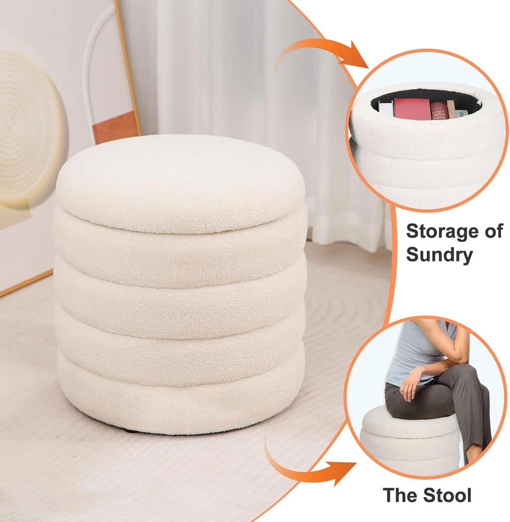 White Round Upholstered Ottoman E145901