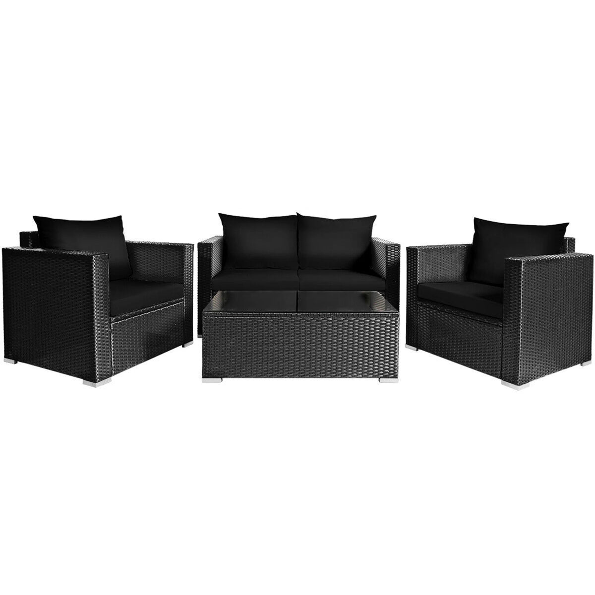 8 Pcs Rattan Patio Conversation Set with Black Cushions A8824
