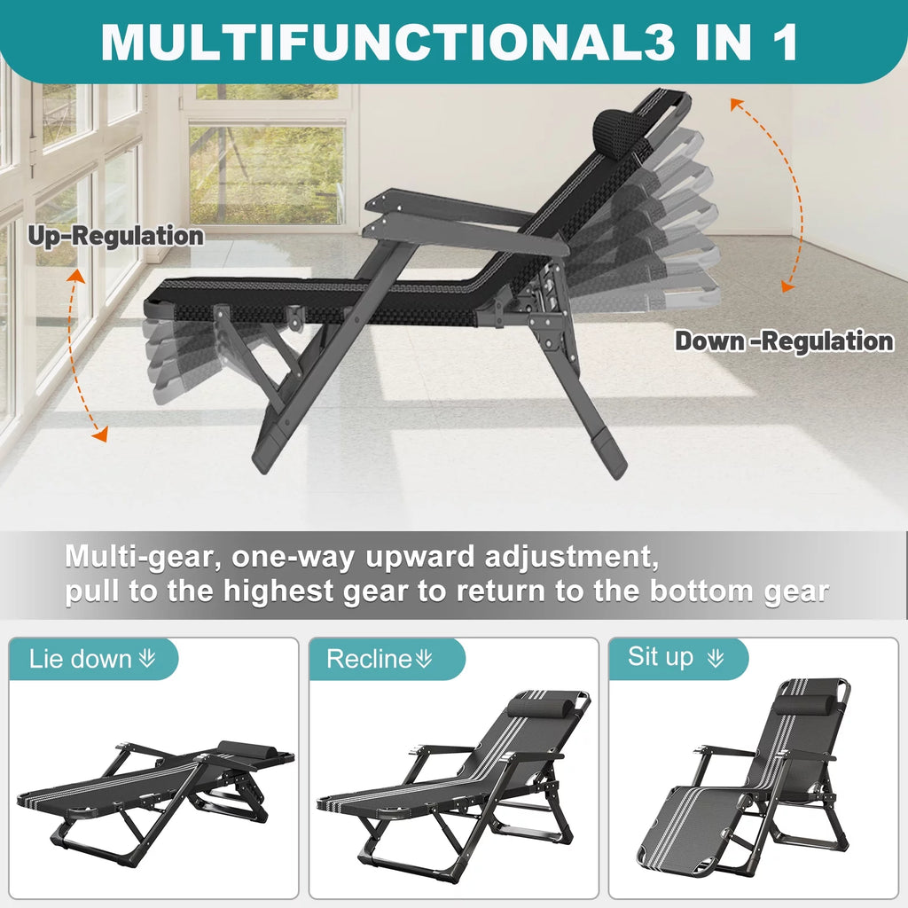 Gray Adjustable Folding Lounge Chair with Pillow G4253