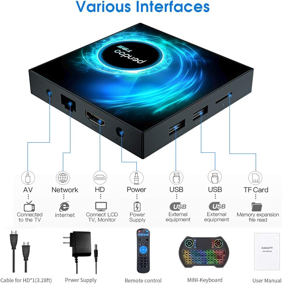 Android TV Box 4GB RAM 128GB ROM with Wireless Mini Keyboard, Quad-Core, Dual WiFi, 4K/6K USB 3.0 HDR, Pack of 2 W450