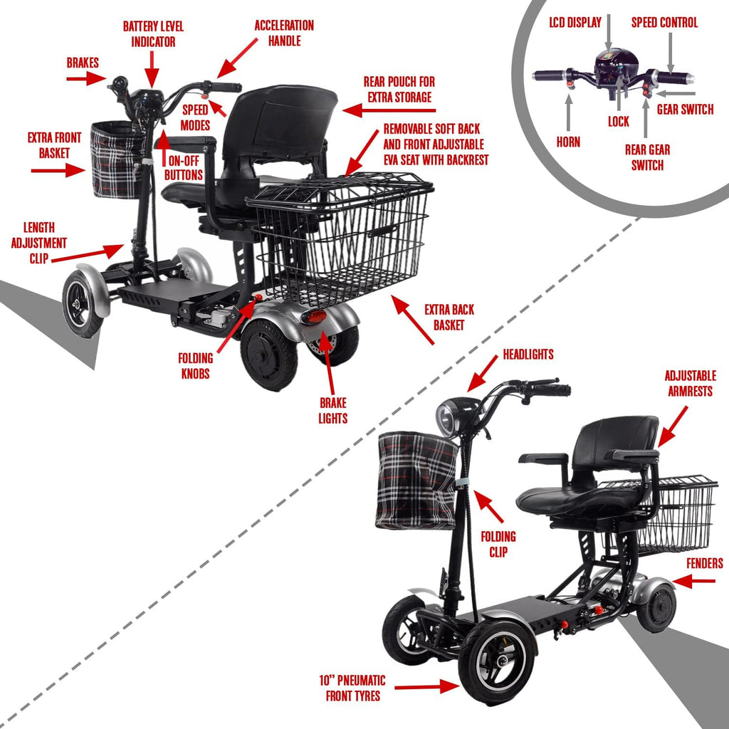 Foldable 4 Wheel Mobility Scooter with Long Range Battery 15.6AH Z2688