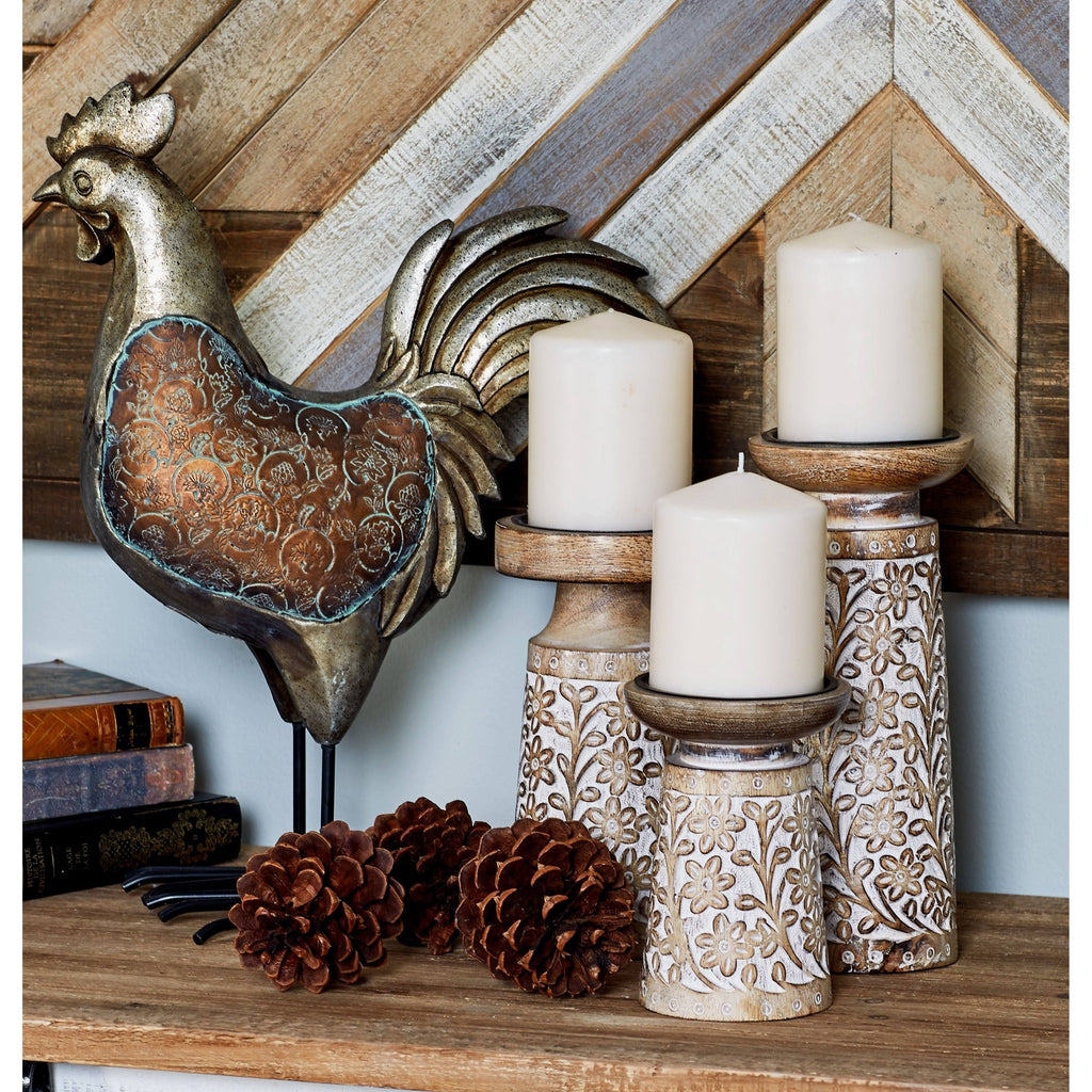 3-Piece Mango Wood and Iron Candle Holder Set C840671