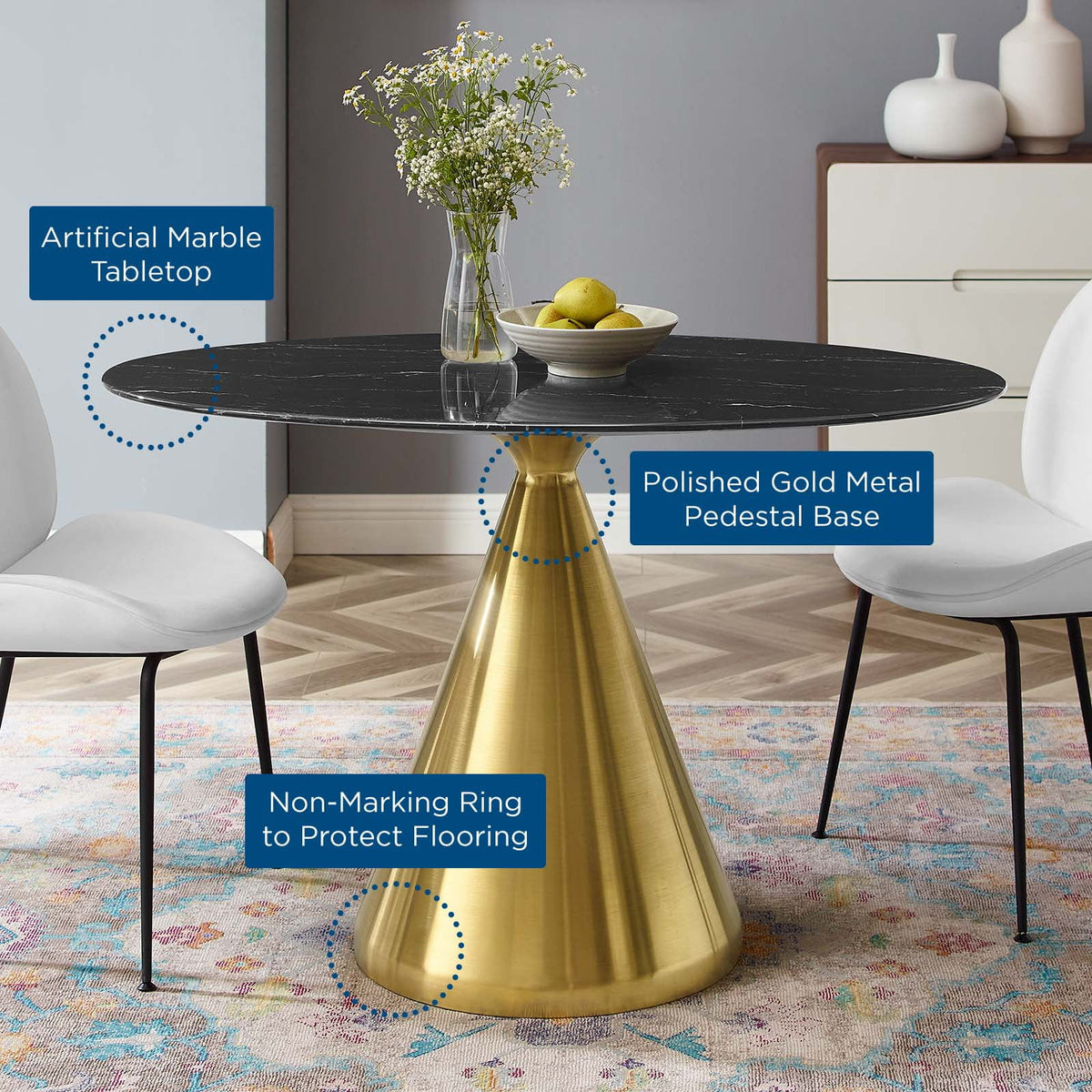 Oval Artificial Marble Metal Steel Dining Table E9954