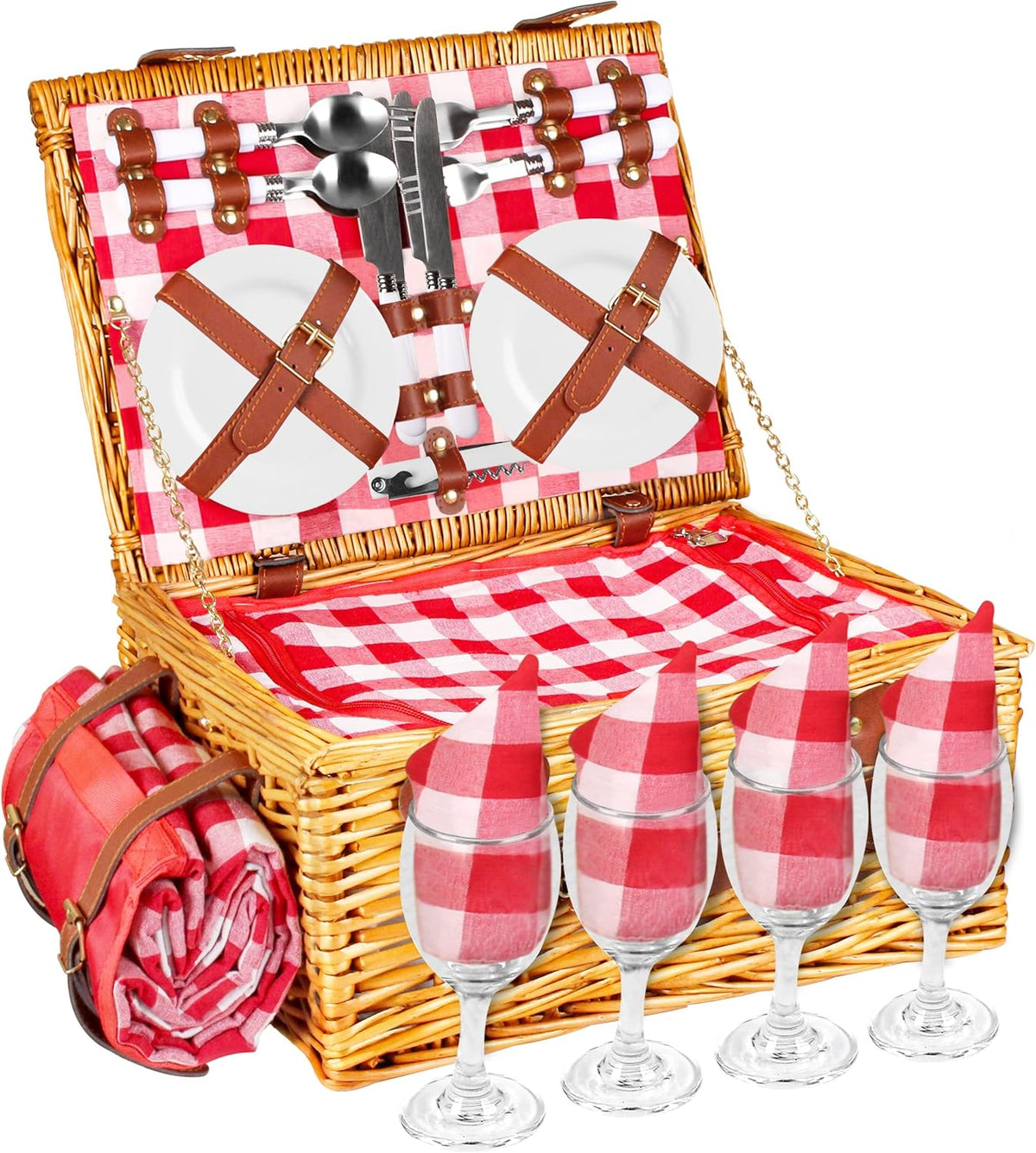 29 Pcs Picnic Set with Waterproof Blanket and Insulated Cooler Compartment Z534