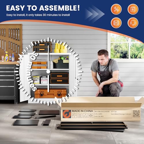 Metal Garage Storage Cabinet with 2 Doors and 2 Adjustable Shelves I575