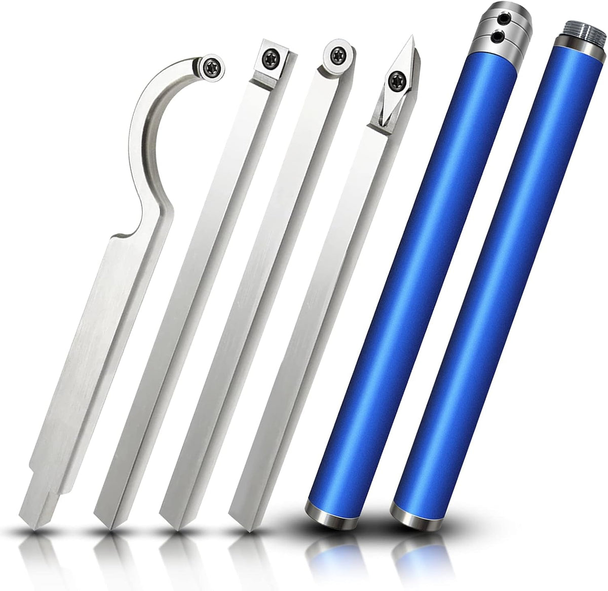 Carbide Tipped Wood Lathe Turning Tools Set with Interchangeable Aluminum Alloy Grip Handle S433816