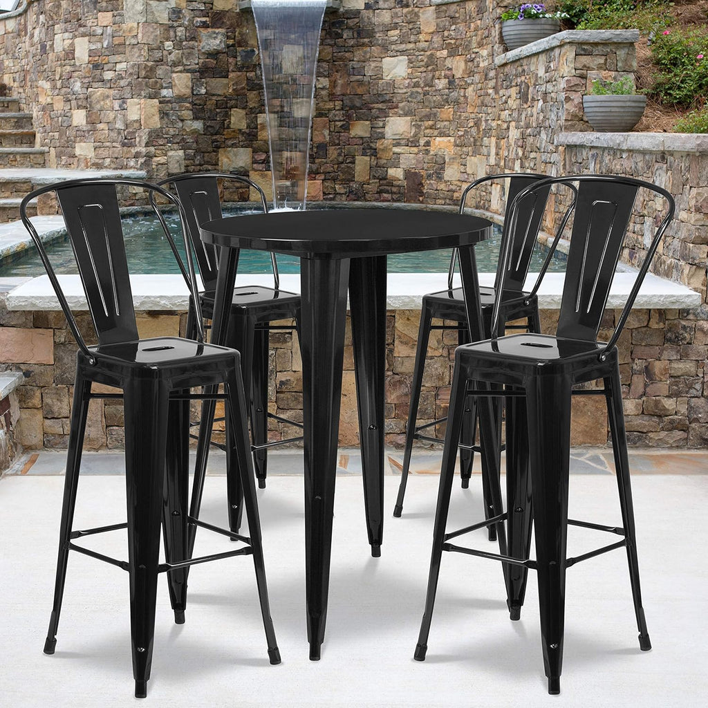 30 Round Silver Metal Bar Table Set with 4 Cafe Stools Y6519