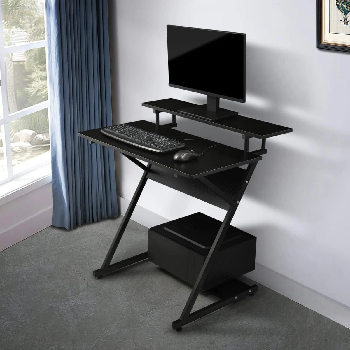 Black 3 Tier Z-Shape Computer Desk P779
