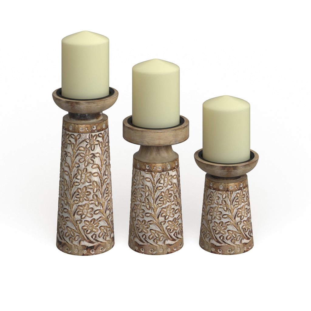 3-Piece Mango Wood and Iron Candle Holder Set C840671