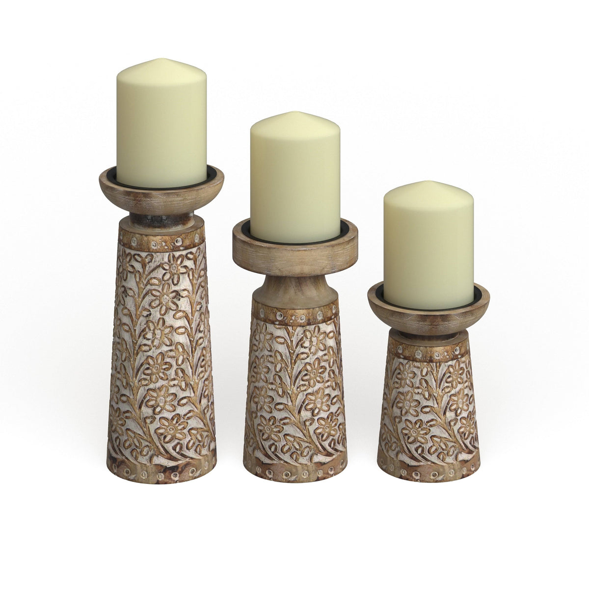 3-Piece Mango Wood and Iron Candle Holder Set C840671
