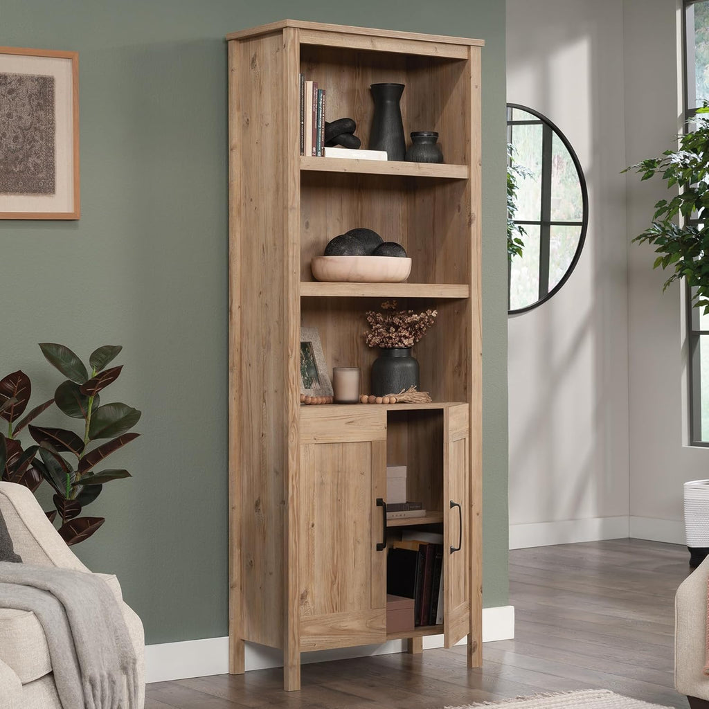 Khaki Pine Finish Bookcase with Doors L899680