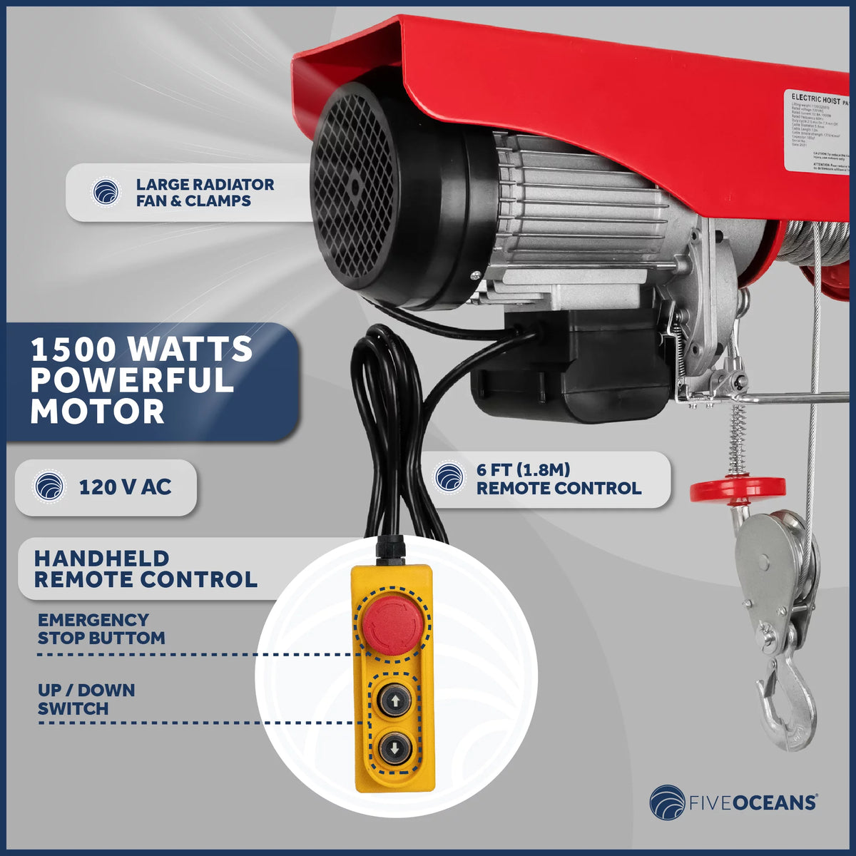 2200 Lb Electric Hoist with 6FT Remote Control C101