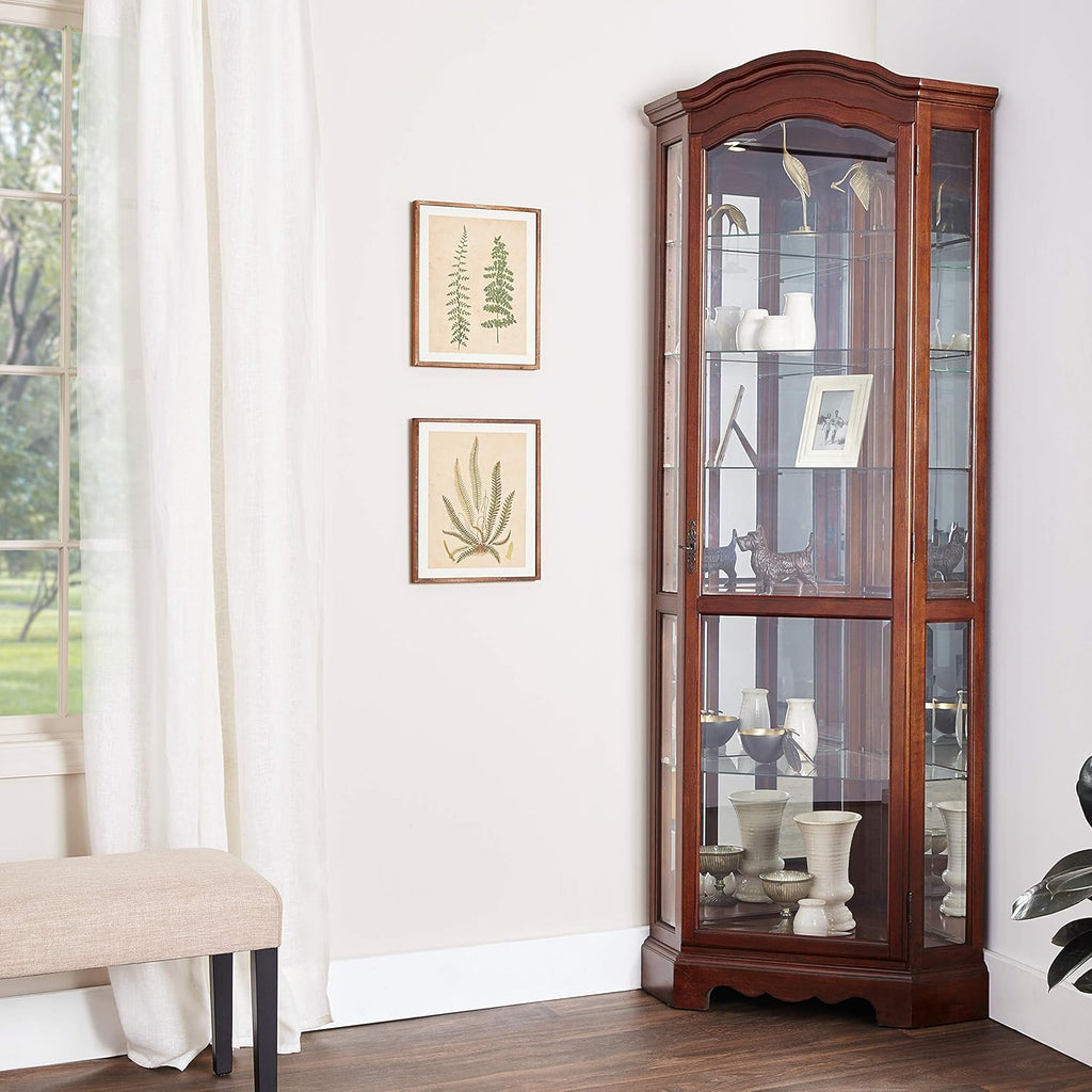 Medium Brown 5-Shelf Corner Curio Cabinet Q68855