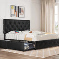 Black Upholstered Queen Bed with 4 Storage Drawers and USB Ports Q6485