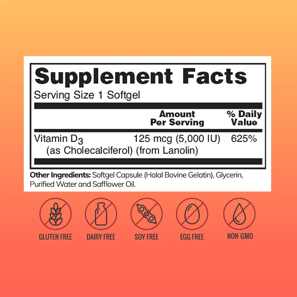 Halal Vitamin D3 5000 IU, 180 Softgels M8964