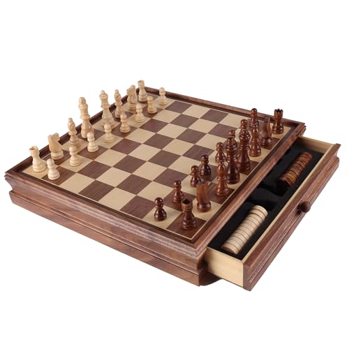 16" Wooden Folding Chess Checker Backgammon Board Game Set W191432