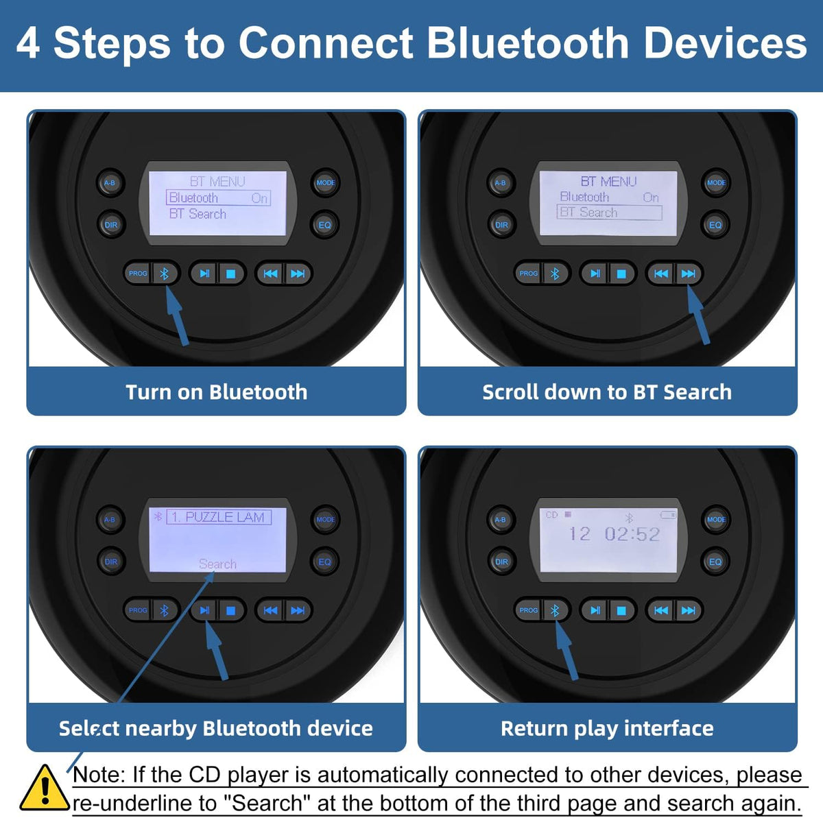 Portable Bluetooth CD Player with Dual Headphone Jack G1826