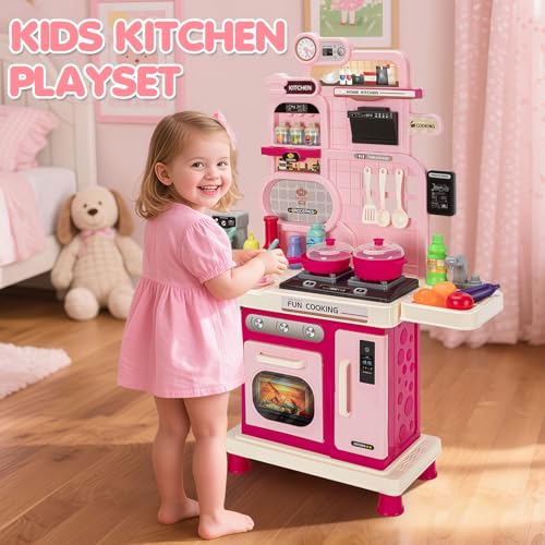 Kids Kitchen Playset with Sound & Light, Play Sink and Play Food J47062