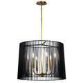 6-Light Chandelier Natural Brass Matte Black Slatted Shade N193