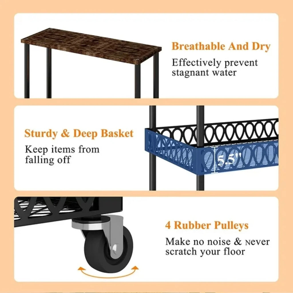 4-Tier Baker's Rack 48 inch Kitchen Storage Organizer with Metal Wheels J29898