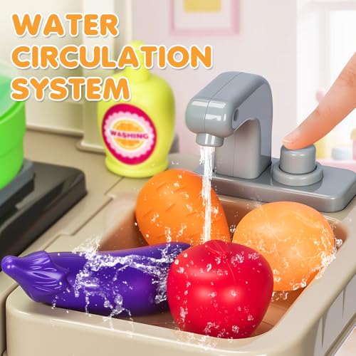 Kids Kitchen Playset with Sound & Light, Play Sink and Play Food J47062