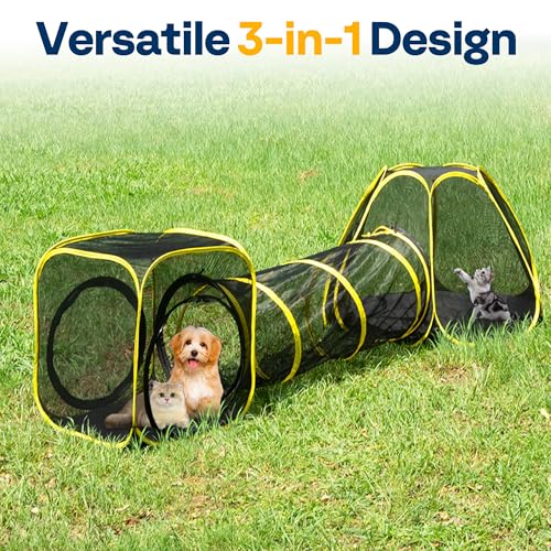 6-in-1 Outdoor Cat Enclosure with Playhouse, 2 Tents & 3 Tunnels Q4077