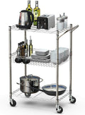 3-Tier Silver Steel Rolling Kitchen Trolley Cart with Storage Shelves S325810