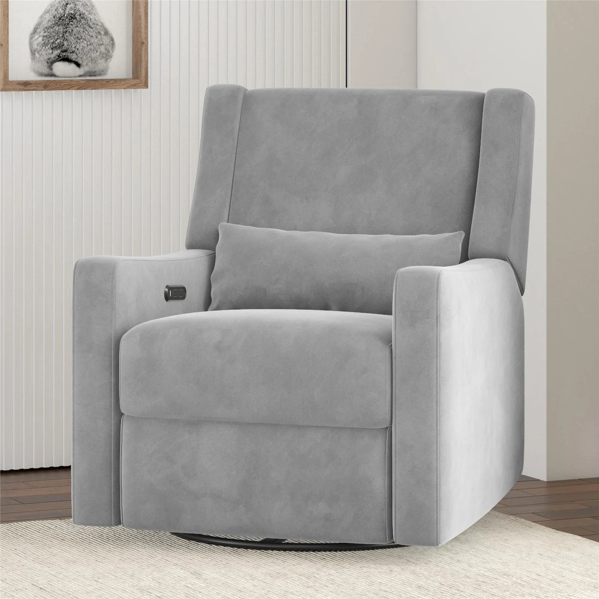 Gray Velvet Swivel Glider Recliner N937