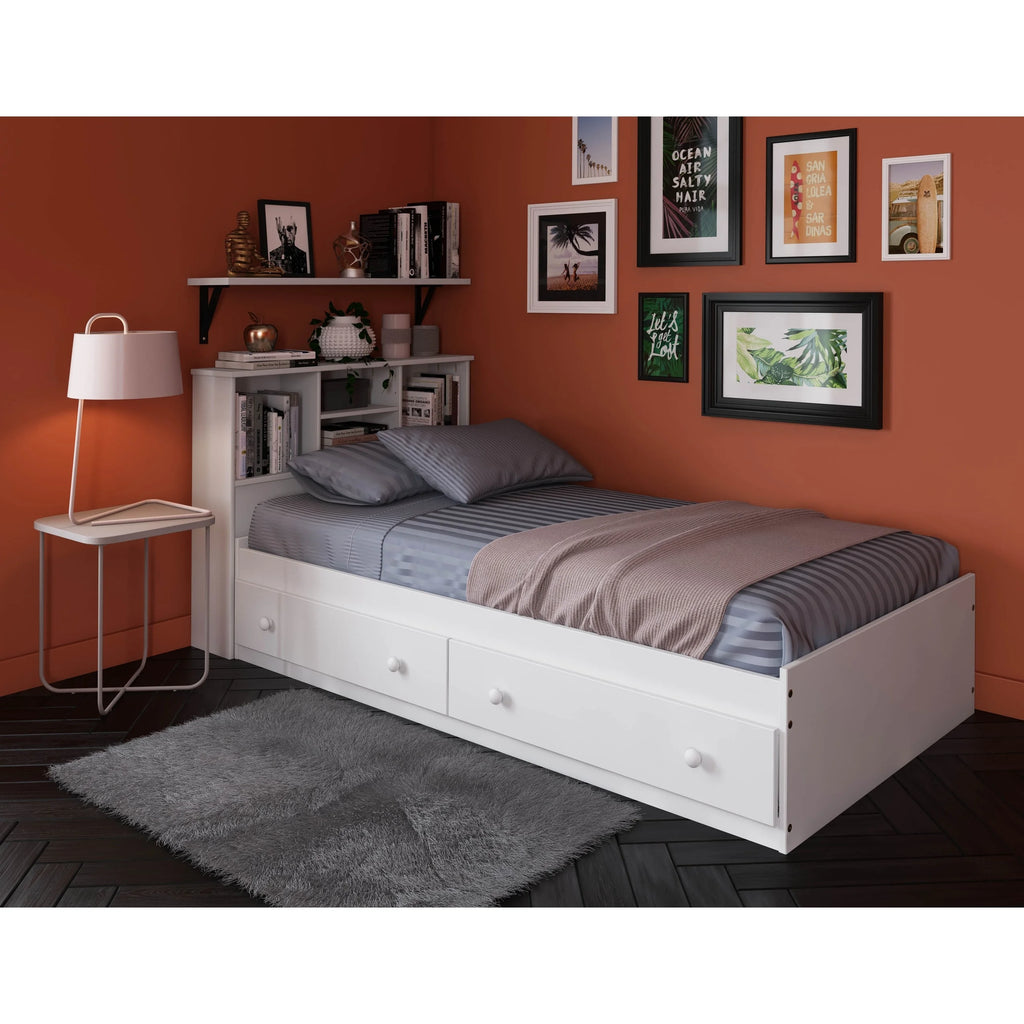 100% Solid Wood Twin Size Storage Bed with Drawers White W327