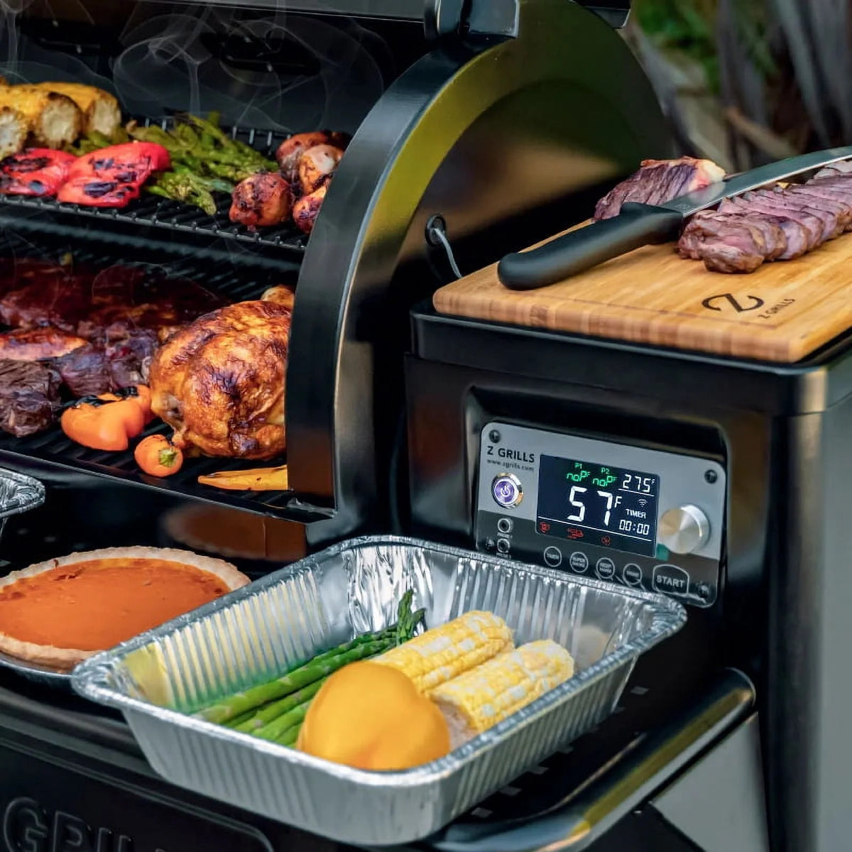 Pellet Grill & Smoker with Foldable Front Shelf, Ash Cleanout System, Rain Cover, 1056 sq.in Cooking Area B5257