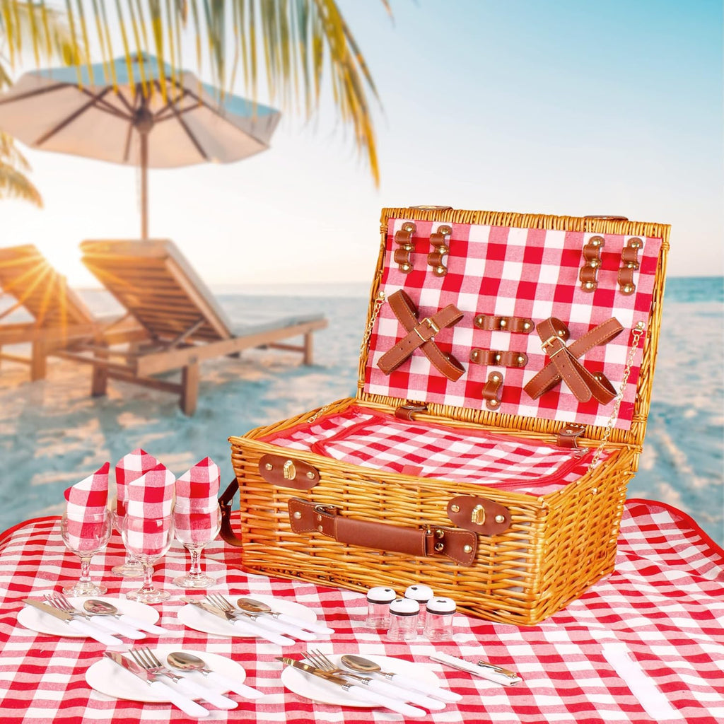 29 Pcs Picnic Set with Waterproof Blanket and Insulated Cooler Compartment Z534
