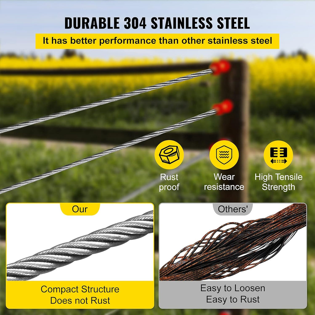 304 Stainless Steel Cable 1/4 Inch 7 X 19 Steel Wire Rope 200Feet M5616