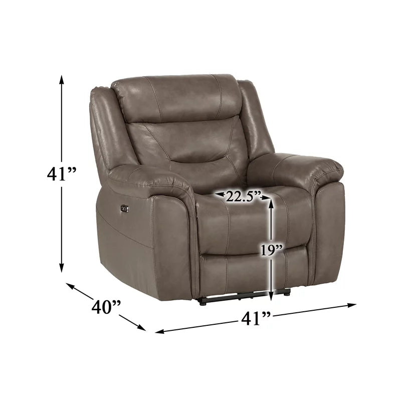 Brown Gray Italian Top Grain Leather Power Reclining Chair M119032