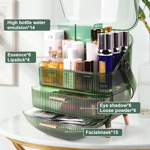 White Makeup Organizer with Lid and Drawers D304183
