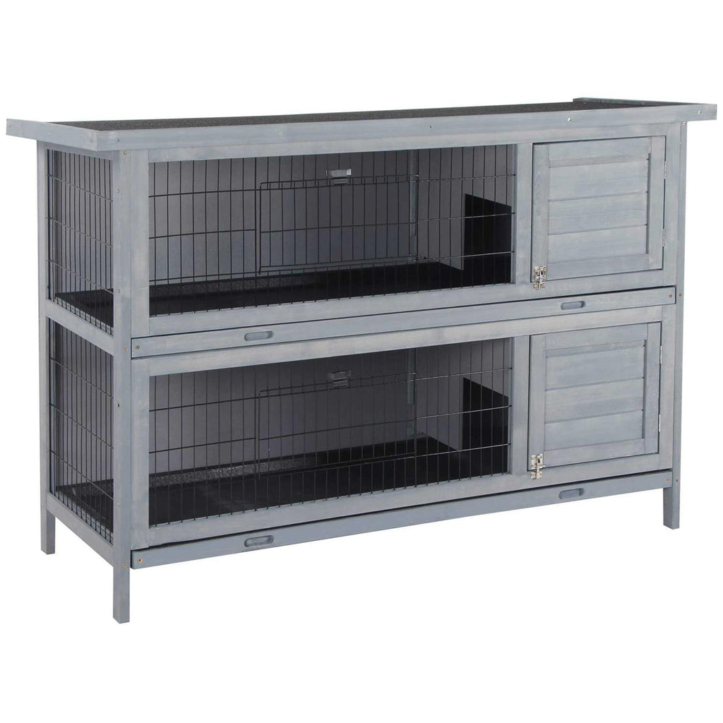 2-Story Wooden Rabbit Hutch with Lockable Doors S205112