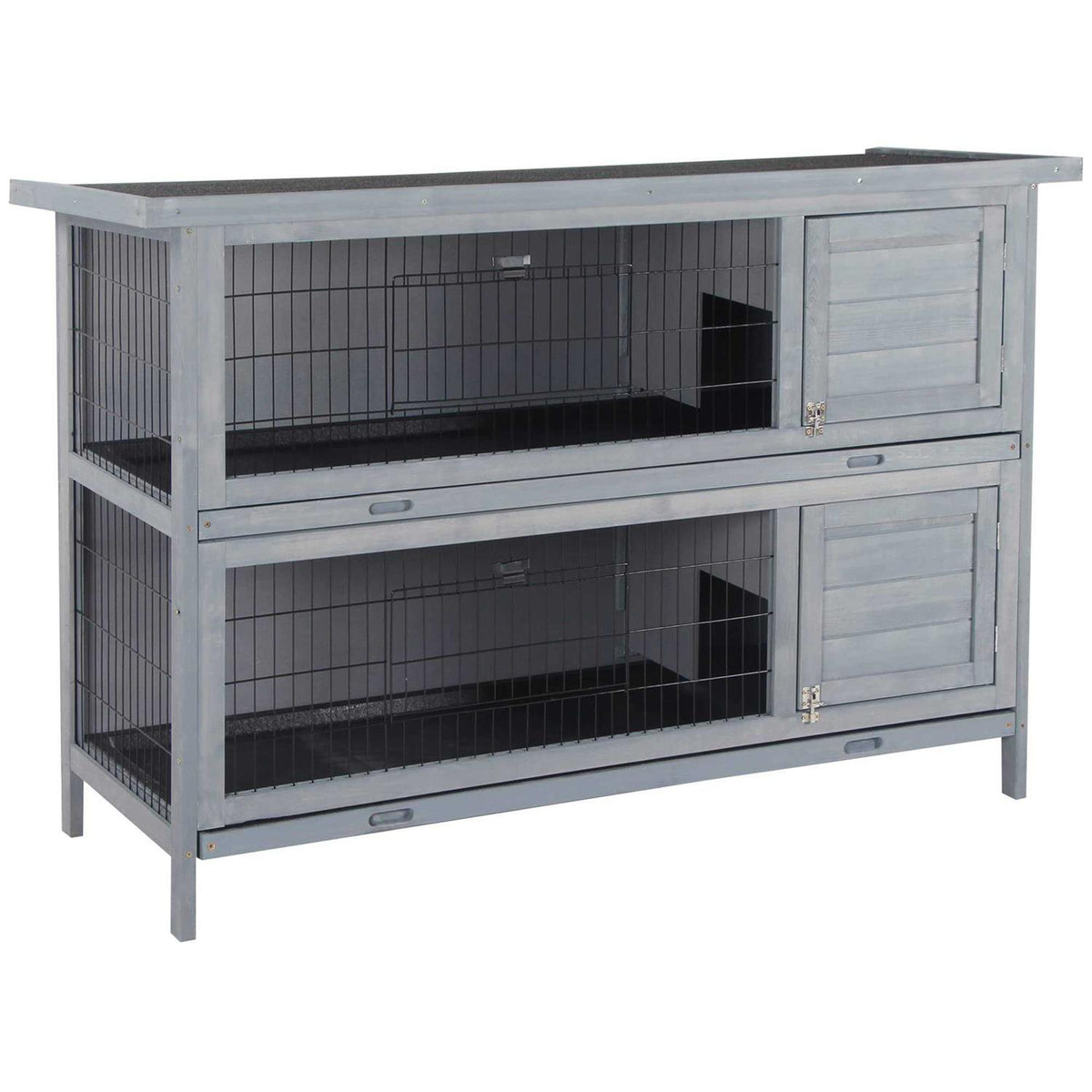 2-Story Wooden Rabbit Hutch with Lockable Doors S205112