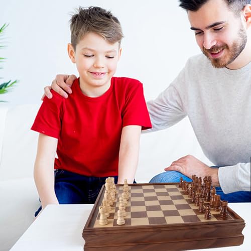 16" Wooden Folding Chess Checker Backgammon Board Game Set W191432