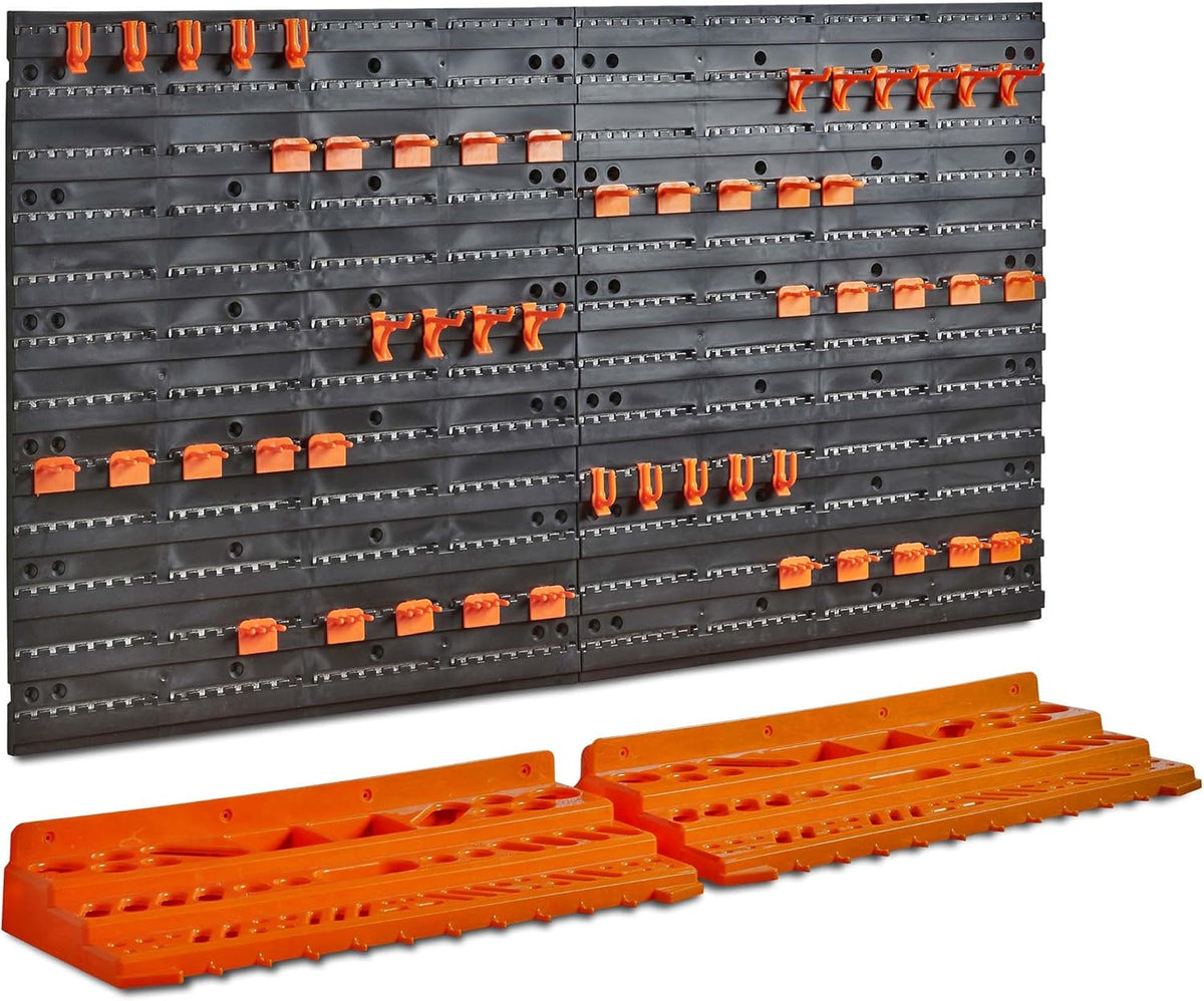 50 Piece Wall Mounted Plastic Pegboard and Shelf Tool Organizer with 50 Assorted Hook Accessories C662687