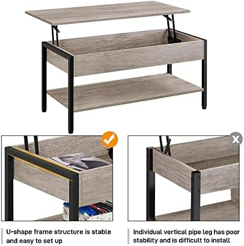 Industrial Lift Top Coffee Table 47.5x24x20 Inches Gray B61675
