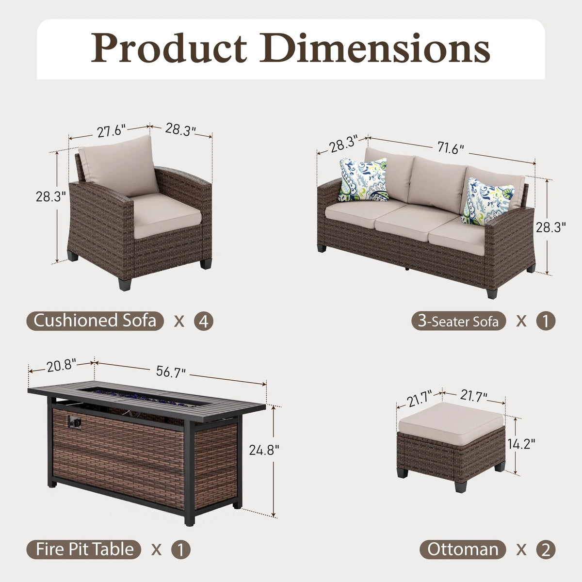 8 Pieces Wicker Patio Conversation Set with Fire Pit Table X6798