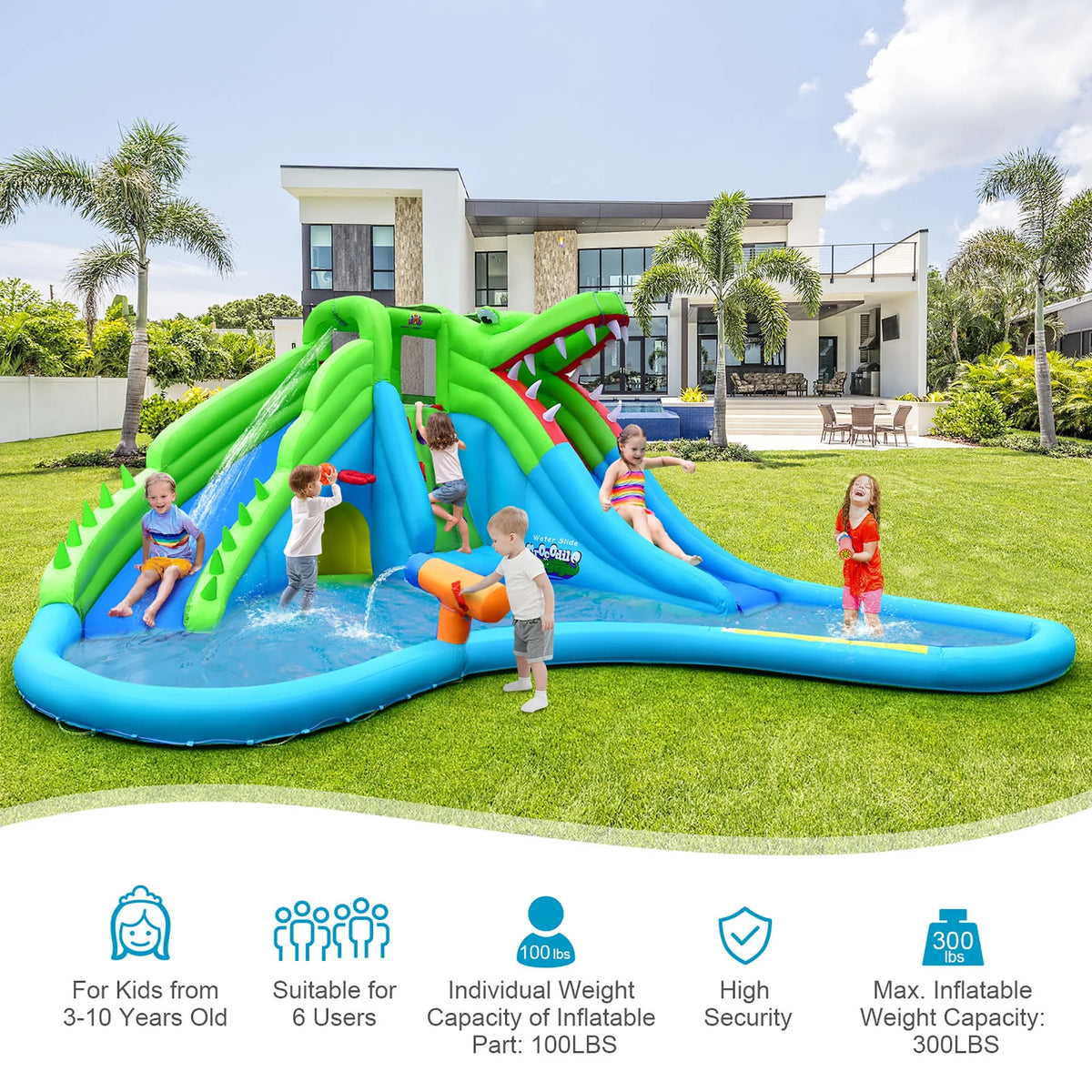 Inflatable Kid Bounce House with Dual Slide and Splash Pool C65471