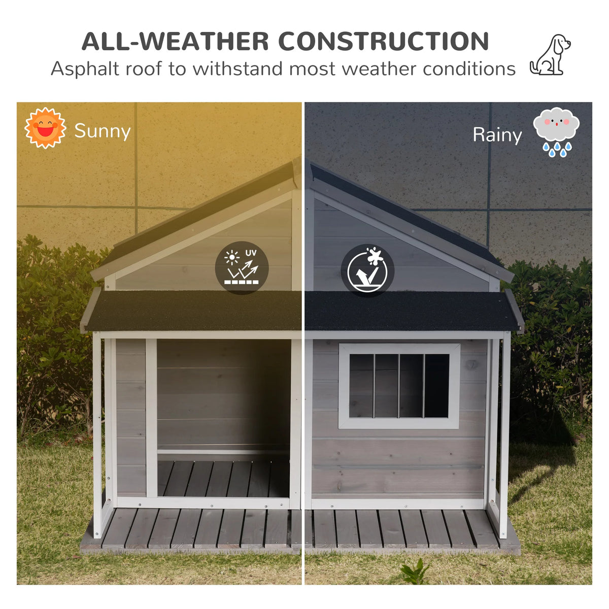 Grey Wooden Outdoor Dog House with Asphalt Roof A294